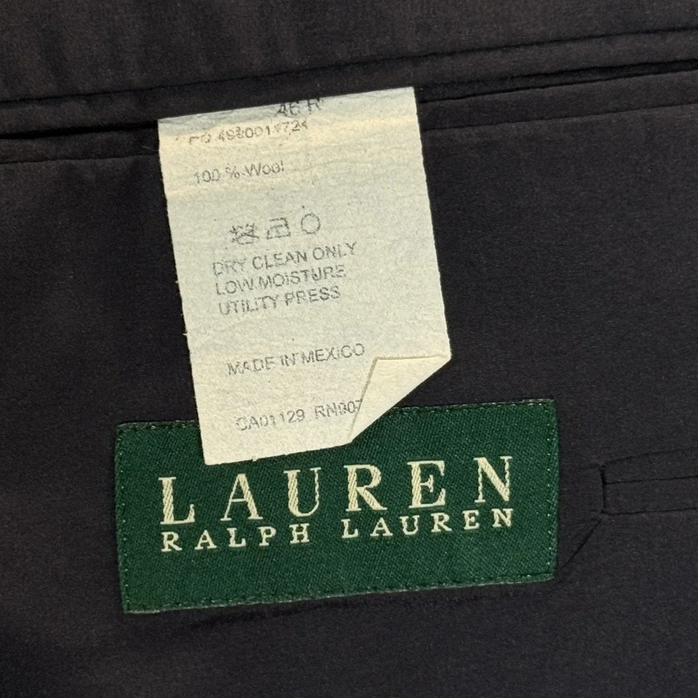 Lauren Ralph Lauren Mens 46R Wool Blazer Navy Blue Pinstripe Sport Coat Jacket
